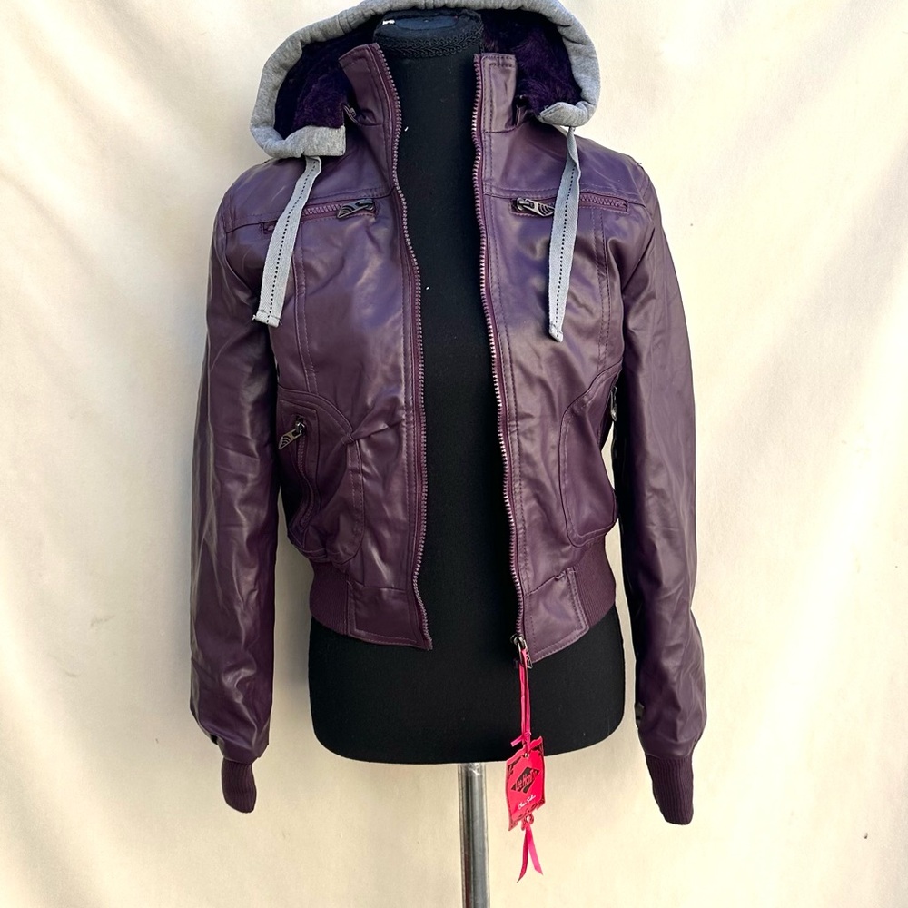 Women's Purple Leather Hooded Jacket